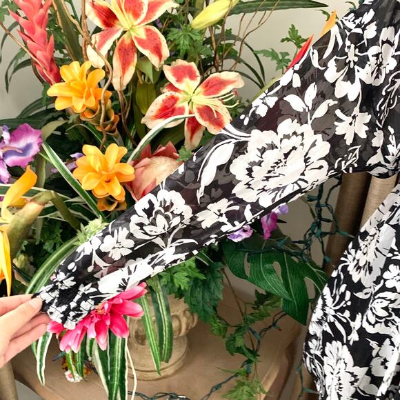 Zara Floral Print Mini Dress with Ruffles in Black / White - Picture 8 of 16